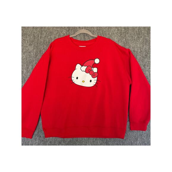 Hello Kitty Christmas Hat Crewneck Sweatshirt Women’s XL Red Sanrio Holidays - Picture 2 of 5